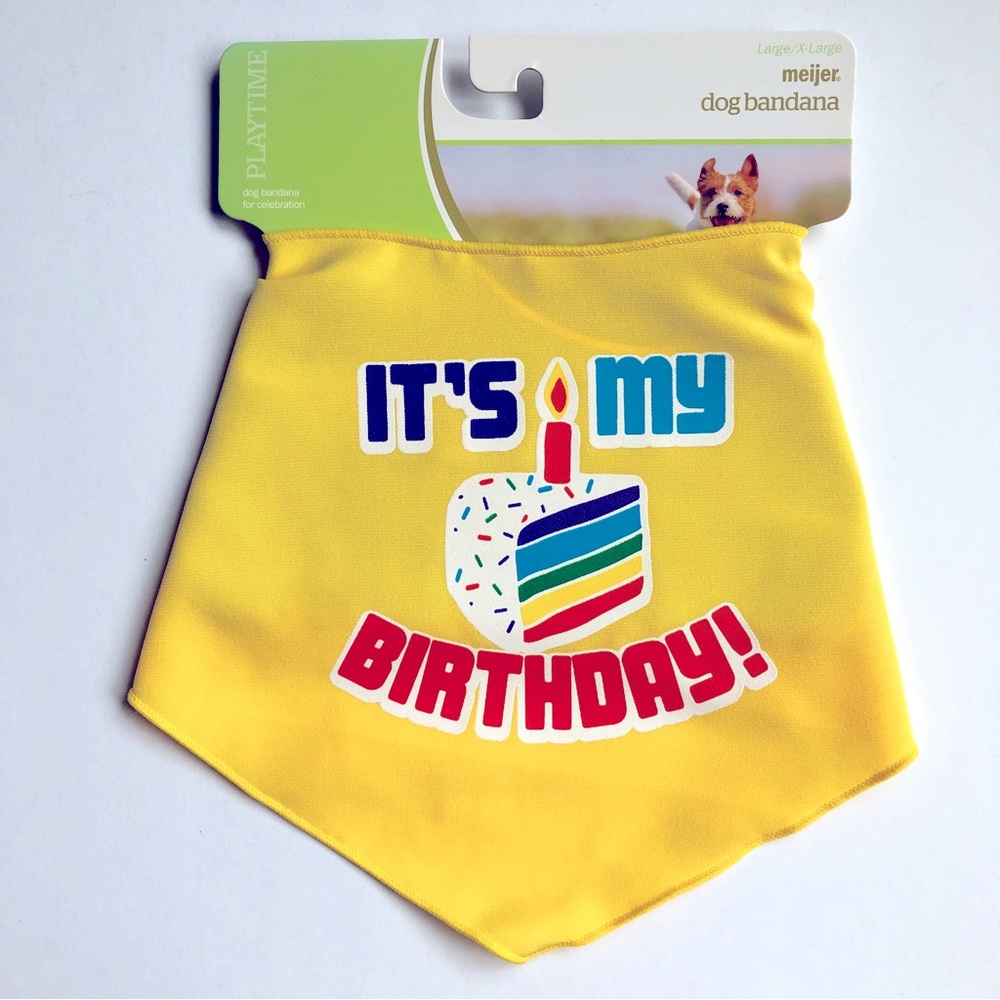 3/$15 NEW IT'S MY BIRTHDAY Pet Bandana Apparel Yellow Large X-Large 18"-24" Neck